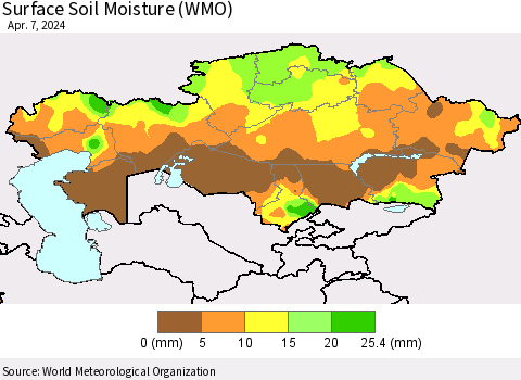 Kazakhstan Surface Soil Moisture (WMO) Thematic Map For 4/1/2024 - 4/7/2024