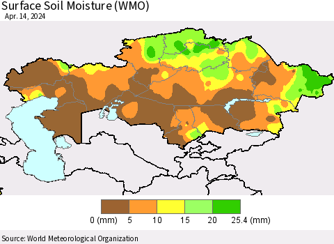 Kazakhstan Surface Soil Moisture (WMO) Thematic Map For 4/8/2024 - 4/14/2024