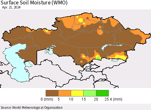 Kazakhstan Surface Soil Moisture (WMO) Thematic Map For 4/15/2024 - 4/21/2024