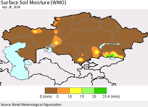 Kazakhstan Surface Soil Moisture (WMO) Thematic Map For 4/22/2024 - 4/28/2024