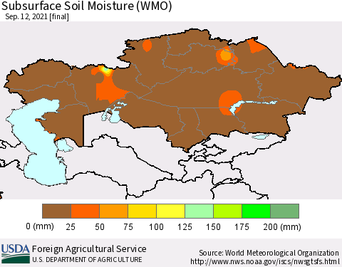 Kazakhstan Subsurface Soil Moisture (WMO) Thematic Map For 9/6/2021 - 9/12/2021