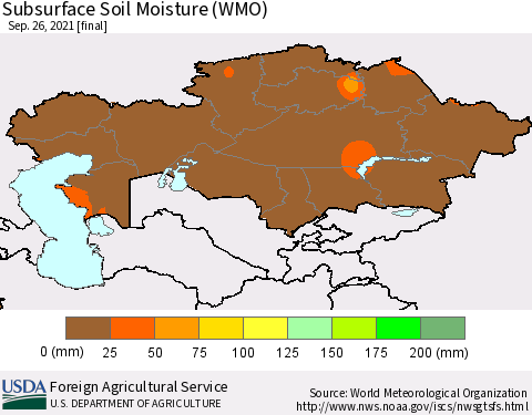 Kazakhstan Subsurface Soil Moisture (WMO) Thematic Map For 9/20/2021 - 9/26/2021