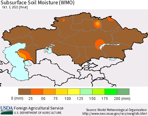 Kazakhstan Subsurface Soil Moisture (WMO) Thematic Map For 9/27/2021 - 10/3/2021