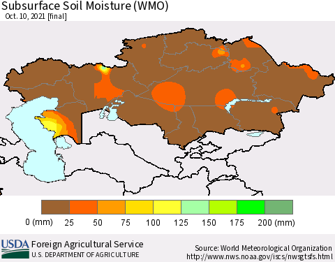 Kazakhstan Subsurface Soil Moisture (WMO) Thematic Map For 10/4/2021 - 10/10/2021