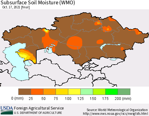 Kazakhstan Subsurface Soil Moisture (WMO) Thematic Map For 10/11/2021 - 10/17/2021