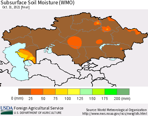 Kazakhstan Subsurface Soil Moisture (WMO) Thematic Map For 10/25/2021 - 10/31/2021