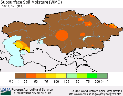 Kazakhstan Subsurface Soil Moisture (WMO) Thematic Map For 11/1/2021 - 11/7/2021