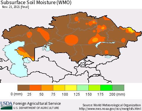 Kazakhstan Subsurface Soil Moisture (WMO) Thematic Map For 11/15/2021 - 11/21/2021