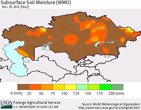 Kazakhstan Subsurface Soil Moisture (WMO) Thematic Map For 11/22/2021 - 11/28/2021