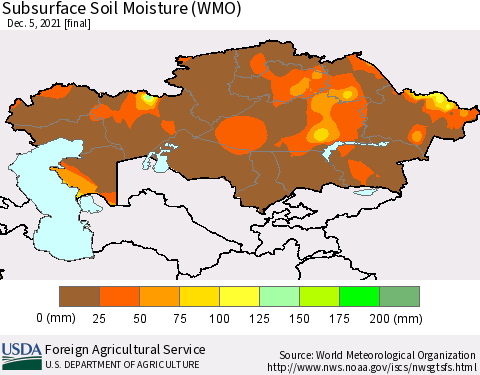 Kazakhstan Subsurface Soil Moisture (WMO) Thematic Map For 11/29/2021 - 12/5/2021