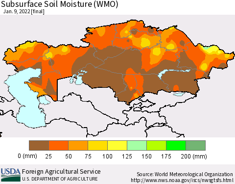 Kazakhstan Subsurface Soil Moisture (WMO) Thematic Map For 1/3/2022 - 1/9/2022