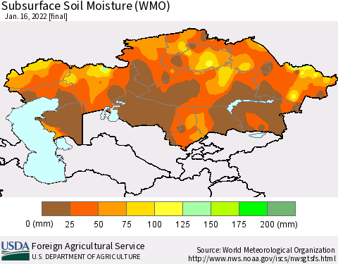 Kazakhstan Subsurface Soil Moisture (WMO) Thematic Map For 1/10/2022 - 1/16/2022