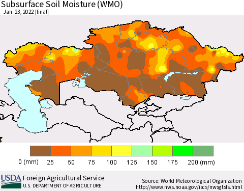 Kazakhstan Subsurface Soil Moisture (WMO) Thematic Map For 1/17/2022 - 1/23/2022