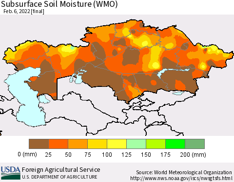 Kazakhstan Subsurface Soil Moisture (WMO) Thematic Map For 1/31/2022 - 2/6/2022