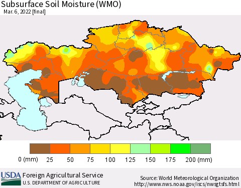 Kazakhstan Subsurface Soil Moisture (WMO) Thematic Map For 2/28/2022 - 3/6/2022
