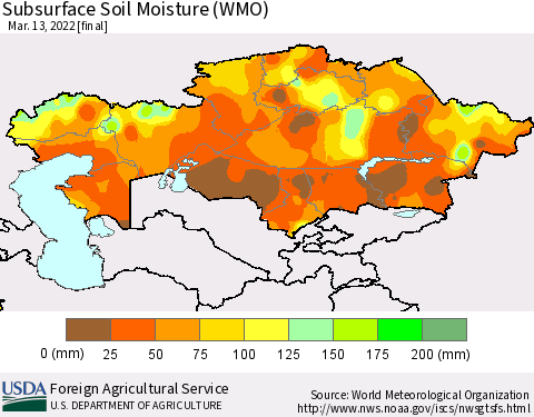 Kazakhstan Subsurface Soil Moisture (WMO) Thematic Map For 3/7/2022 - 3/13/2022