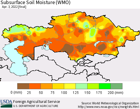 Kazakhstan Subsurface Soil Moisture (WMO) Thematic Map For 3/28/2022 - 4/3/2022