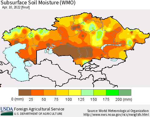 Kazakhstan Subsurface Soil Moisture (WMO) Thematic Map For 4/4/2022 - 4/10/2022