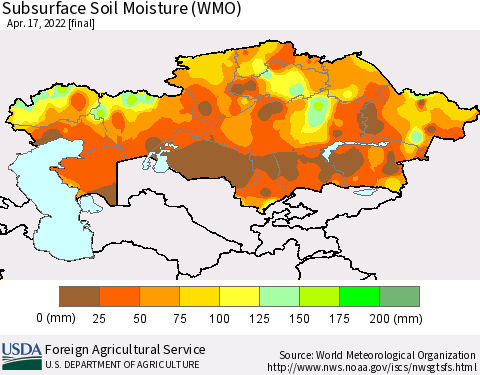 Kazakhstan Subsurface Soil Moisture (WMO) Thematic Map For 4/11/2022 - 4/17/2022