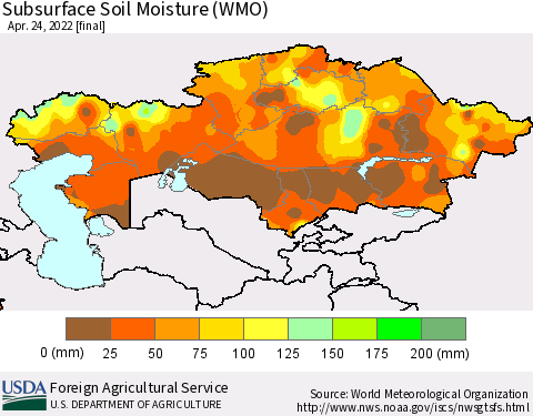 Kazakhstan Subsurface Soil Moisture (WMO) Thematic Map For 4/18/2022 - 4/24/2022