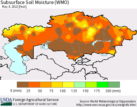 Kazakhstan Subsurface Soil Moisture (WMO) Thematic Map For 5/2/2022 - 5/8/2022