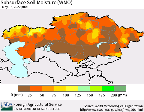 Kazakhstan Subsurface Soil Moisture (WMO) Thematic Map For 5/9/2022 - 5/15/2022