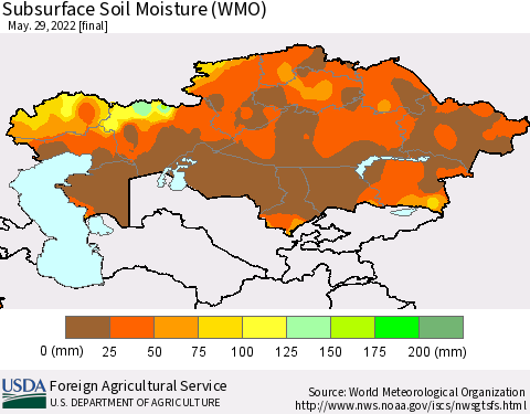 Kazakhstan Subsurface Soil Moisture (WMO) Thematic Map For 5/23/2022 - 5/29/2022