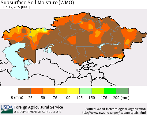 Kazakhstan Subsurface Soil Moisture (WMO) Thematic Map For 6/6/2022 - 6/12/2022