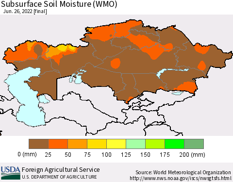 Kazakhstan Subsurface Soil Moisture (WMO) Thematic Map For 6/20/2022 - 6/26/2022