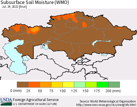 Kazakhstan Subsurface Soil Moisture (WMO) Thematic Map For 7/18/2022 - 7/24/2022