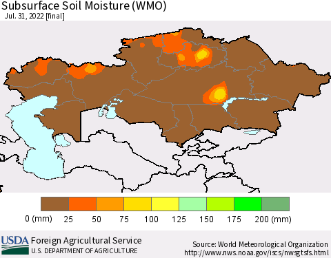 Kazakhstan Subsurface Soil Moisture (WMO) Thematic Map For 7/25/2022 - 7/31/2022