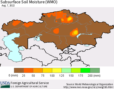 Kazakhstan Subsurface Soil Moisture (WMO) Thematic Map For 8/1/2022 - 8/7/2022