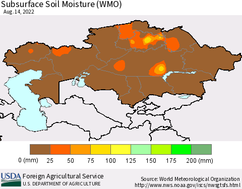 Kazakhstan Subsurface Soil Moisture (WMO) Thematic Map For 8/8/2022 - 8/14/2022