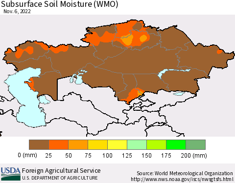 Kazakhstan Subsurface Soil Moisture (WMO) Thematic Map For 10/31/2022 - 11/6/2022