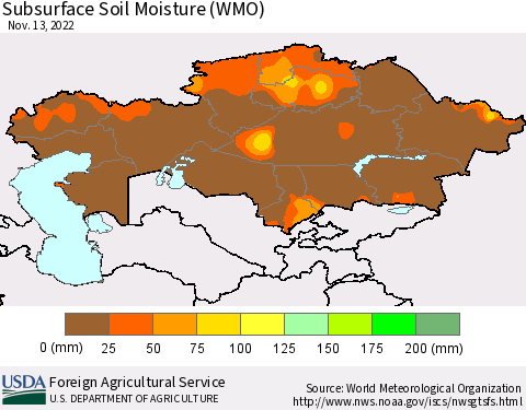 Kazakhstan Subsurface Soil Moisture (WMO) Thematic Map For 11/7/2022 - 11/13/2022