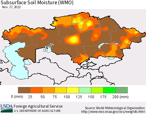 Kazakhstan Subsurface Soil Moisture (WMO) Thematic Map For 11/21/2022 - 11/27/2022