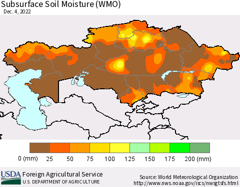 Kazakhstan Subsurface Soil Moisture (WMO) Thematic Map For 11/28/2022 - 12/4/2022