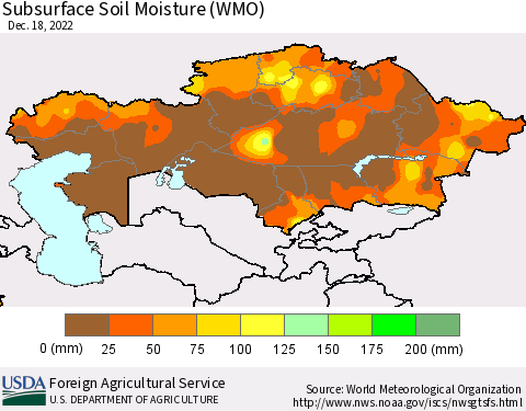 Kazakhstan Subsurface Soil Moisture (WMO) Thematic Map For 12/12/2022 - 12/18/2022