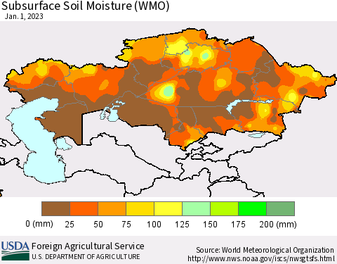Kazakhstan Subsurface Soil Moisture (WMO) Thematic Map For 12/26/2022 - 1/1/2023