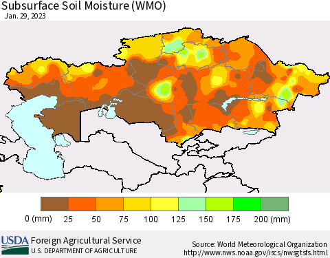Kazakhstan Subsurface Soil Moisture (WMO) Thematic Map For 1/23/2023 - 1/29/2023