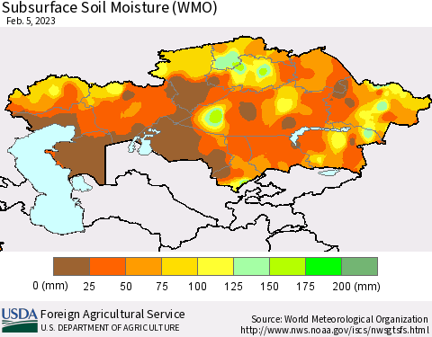 Kazakhstan Subsurface Soil Moisture (WMO) Thematic Map For 1/30/2023 - 2/5/2023