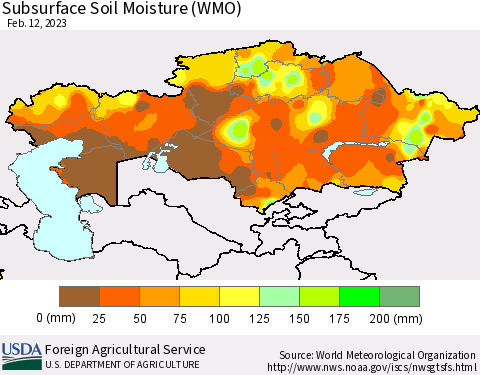 Kazakhstan Subsurface Soil Moisture (WMO) Thematic Map For 2/6/2023 - 2/12/2023