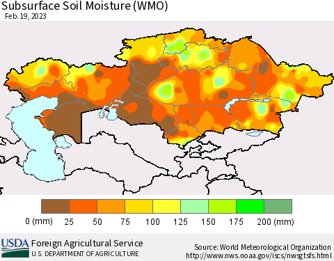 Kazakhstan Subsurface Soil Moisture (WMO) Thematic Map For 2/13/2023 - 2/19/2023