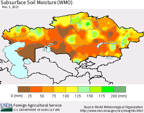 Kazakhstan Subsurface Soil Moisture (WMO) Thematic Map For 2/27/2023 - 3/5/2023
