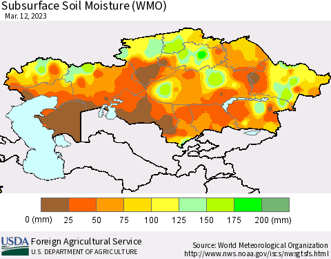 Kazakhstan Subsurface Soil Moisture (WMO) Thematic Map For 3/6/2023 - 3/12/2023