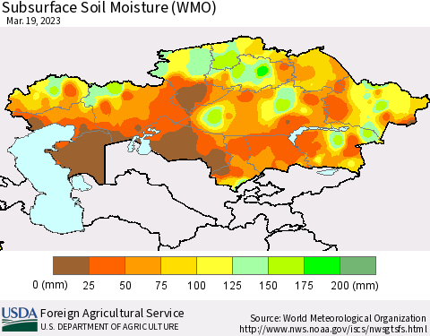 Kazakhstan Subsurface Soil Moisture (WMO) Thematic Map For 3/13/2023 - 3/19/2023