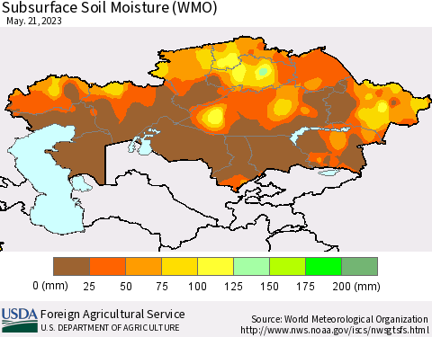 Kazakhstan Subsurface Soil Moisture (WMO) Thematic Map For 5/15/2023 - 5/21/2023