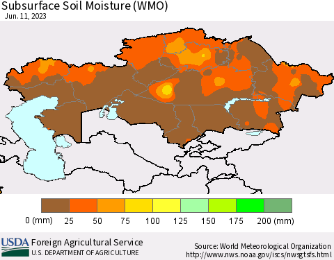 Kazakhstan Subsurface Soil Moisture (WMO) Thematic Map For 6/5/2023 - 6/11/2023