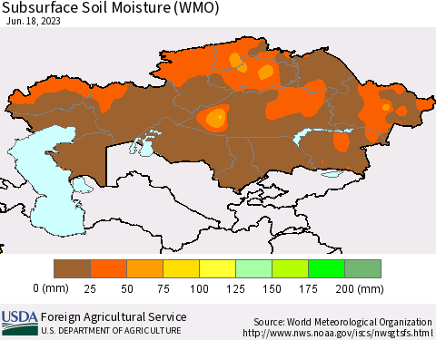 Kazakhstan Subsurface Soil Moisture (WMO) Thematic Map For 6/12/2023 - 6/18/2023