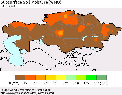 Kazakhstan Subsurface Soil Moisture (WMO) Thematic Map For 6/26/2023 - 7/2/2023